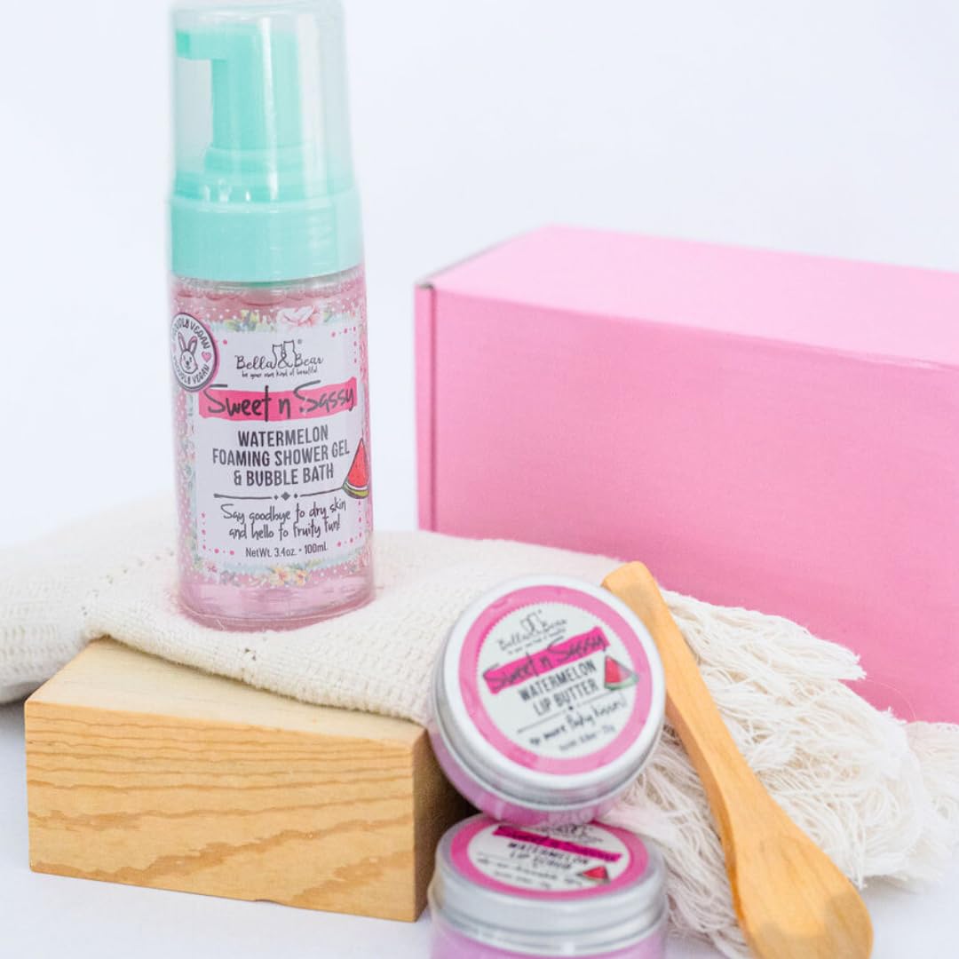Bella & Bear Sweet 'n' Sassy Mini Spa Gift Set for Women & Teen Girls - Bath & Body Travel Gift Set with Shower Gel, Body Scrub, Lip Scrub & Lip Beauty and Personal Care Bella and Bear