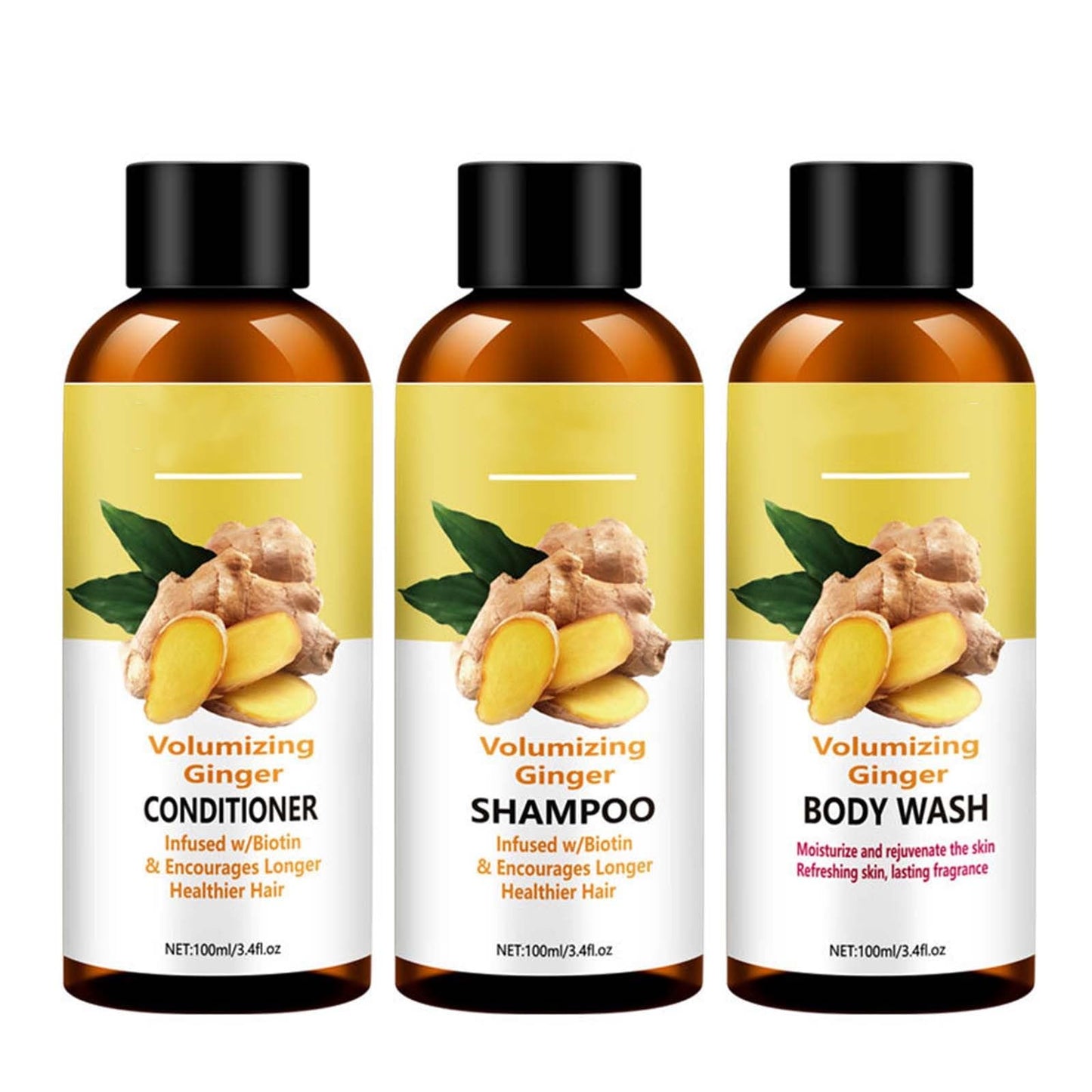 Shampoo & Conditioner & Body wash, Body Wash and Hair Care Gift Set,Ginger Skincare Relaxing Home Spa Set, Anti Hair Loss, Strengthen & Volumize, Bath Beauty & Personal Care MeiPlumLai