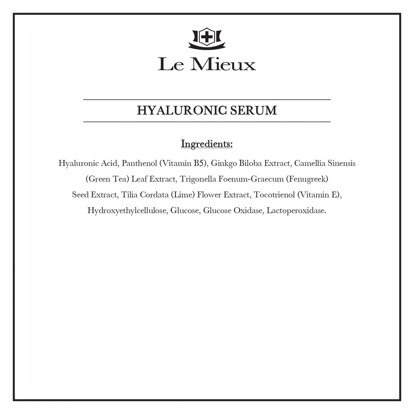 Le Mieux Hyaluronic Serum - Concentrated Hyaluronic Acid Facial Hydration Complex, Anti Aging Moisture with No Parabens or Sulfates (1 oz / 30 ml) Beauty & Personal Care Le Mieux