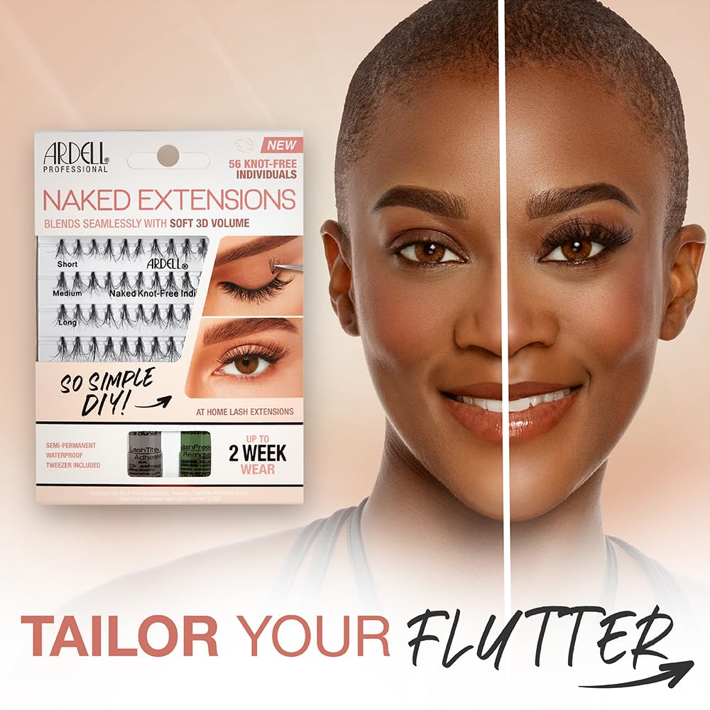Ardell Naked Extensions Knot-Free Individual Lashes - Lightweight Natural Lash Clusters for DIY Eyelash Cluster Extension, Customizable Volume