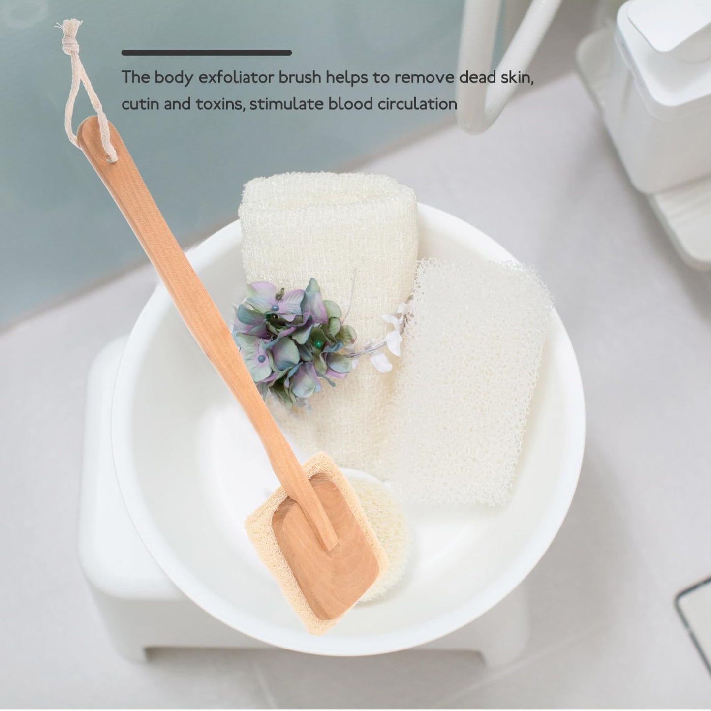 PartyKindom Long Handle Back Massage Brush Exfoliating Shower Brush for Skin Types Wooden Body Massage Tool for Bath Beauty and Personal Care PartyKindom