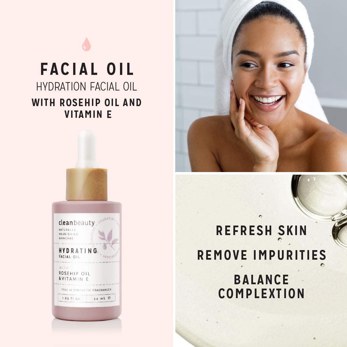 Clean Beauty Hydrating Rose Petal Facial Oil with Rosehip Oil & Vitamin E, Reduce Fine Lines & Dark Spots, Moisturize & Nourish, USA Made (1.83 fl oz) Beauty & Personal Care Clean Beauty