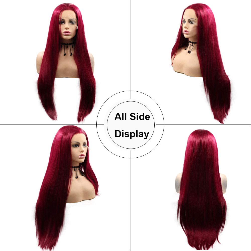 Red Wig for Women Long Burgundy Silky Straight Soft Heat Resistant Lace Front Wigs with Baby Hair Fashion Glueless Natural Hairline Synthetic Hair Wig
