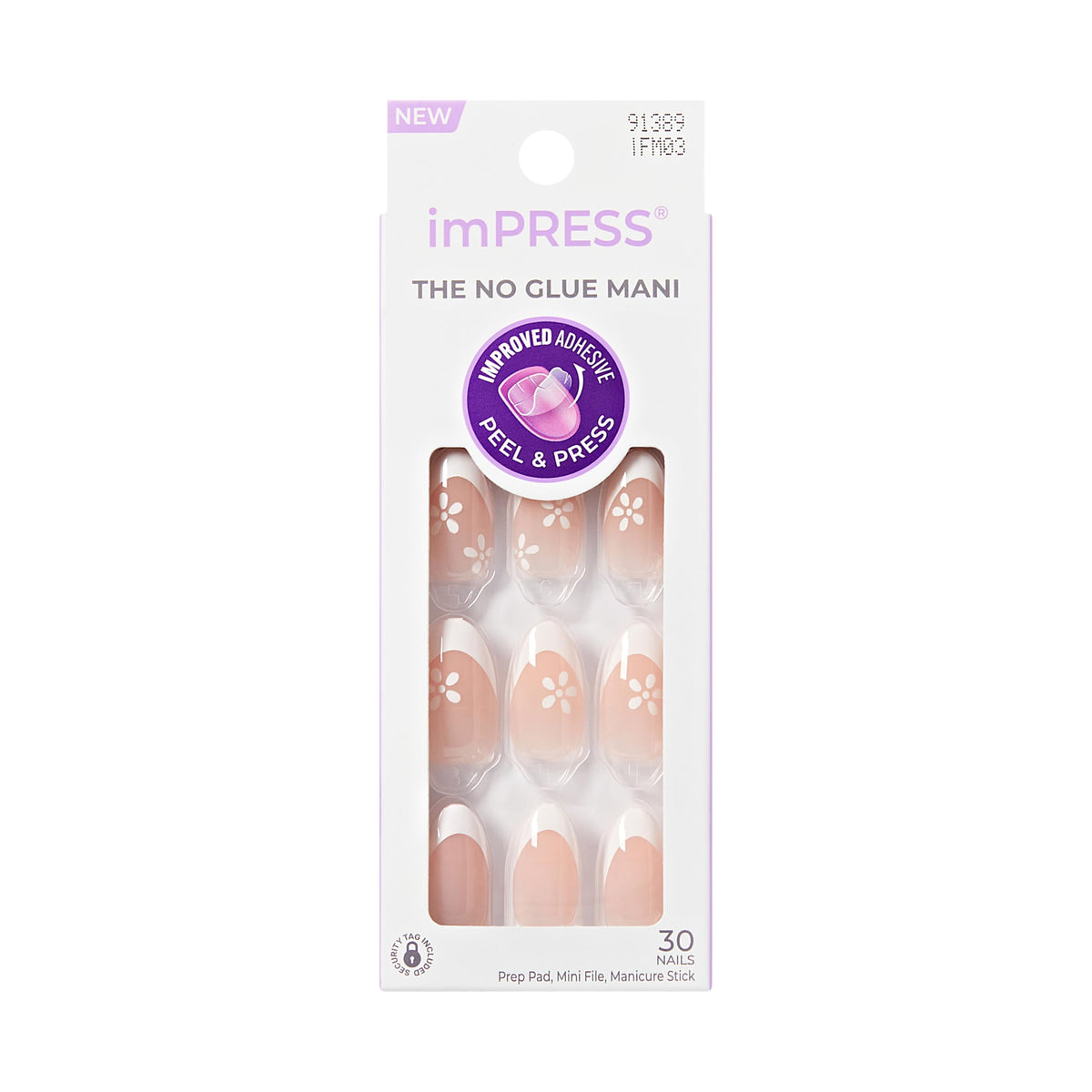 KISS imPRESS No Glue Mani Press On Nails, French, 'Fearless', Light Neutral + White Tip French, Medium, Almond Shape, Includes 30 Nails, Prep Pad