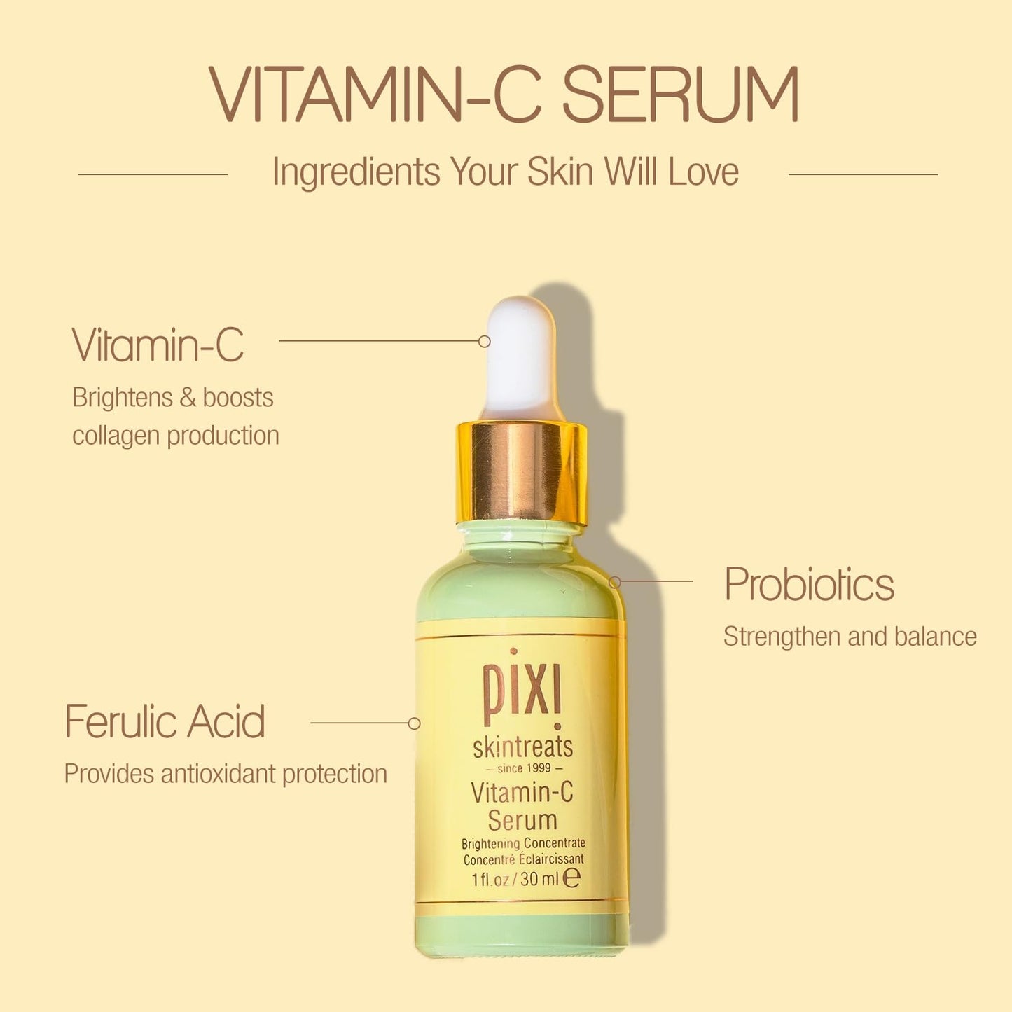 Pixi Vitamin-C Serum | Brightening Daily Vitamin-C Serum For Radiant Skin | Maintain A Youthful Complexion | 1.01 Fl Oz Beauty & Personal Care Pixi