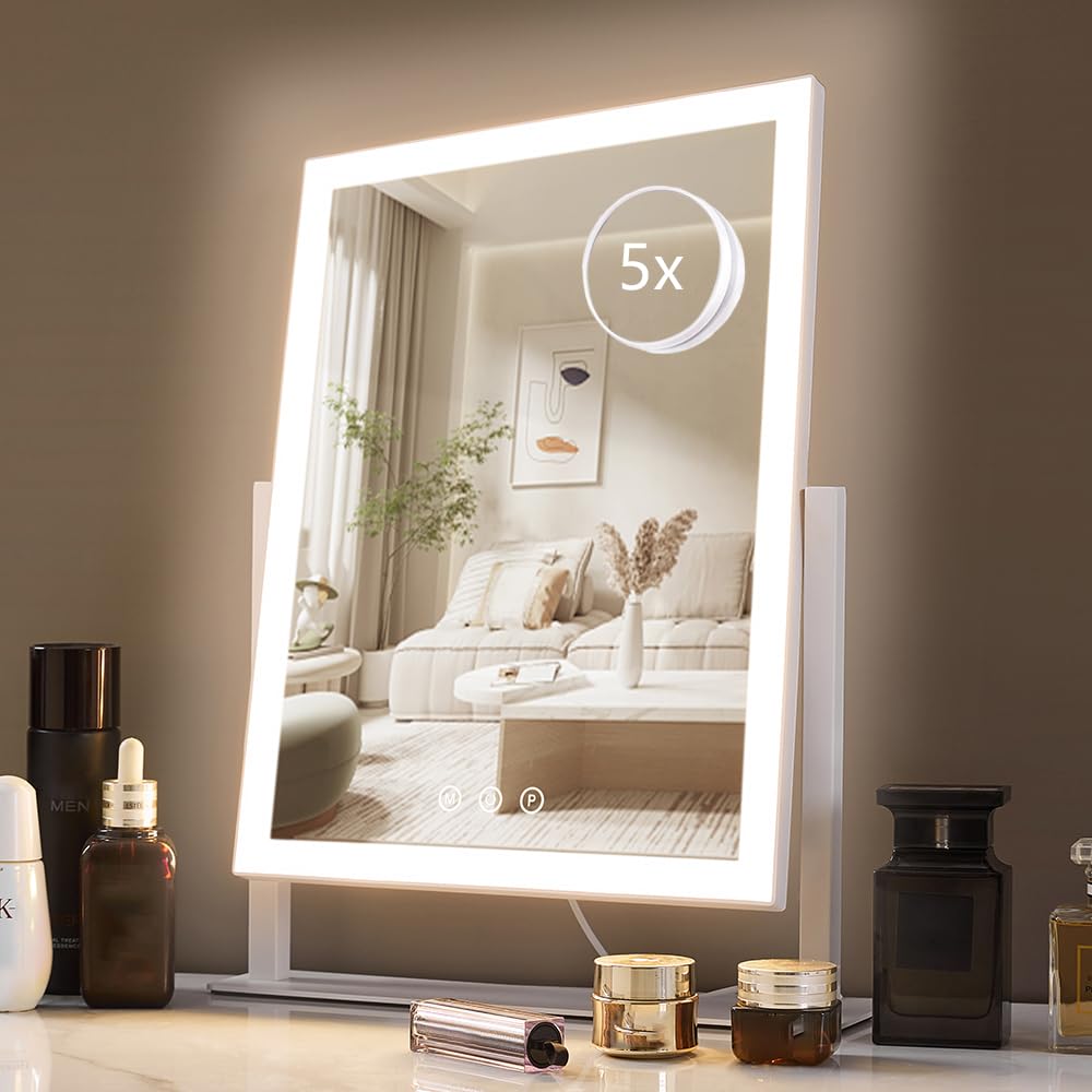 HIEEY Lighted Makeup Mirror, Hollywood Vanity Mirror with Lights, Three Color Lighting Modes, and 5X Magnification Mirror, Smart Touch Control Beauty & Personal Care HIEEY