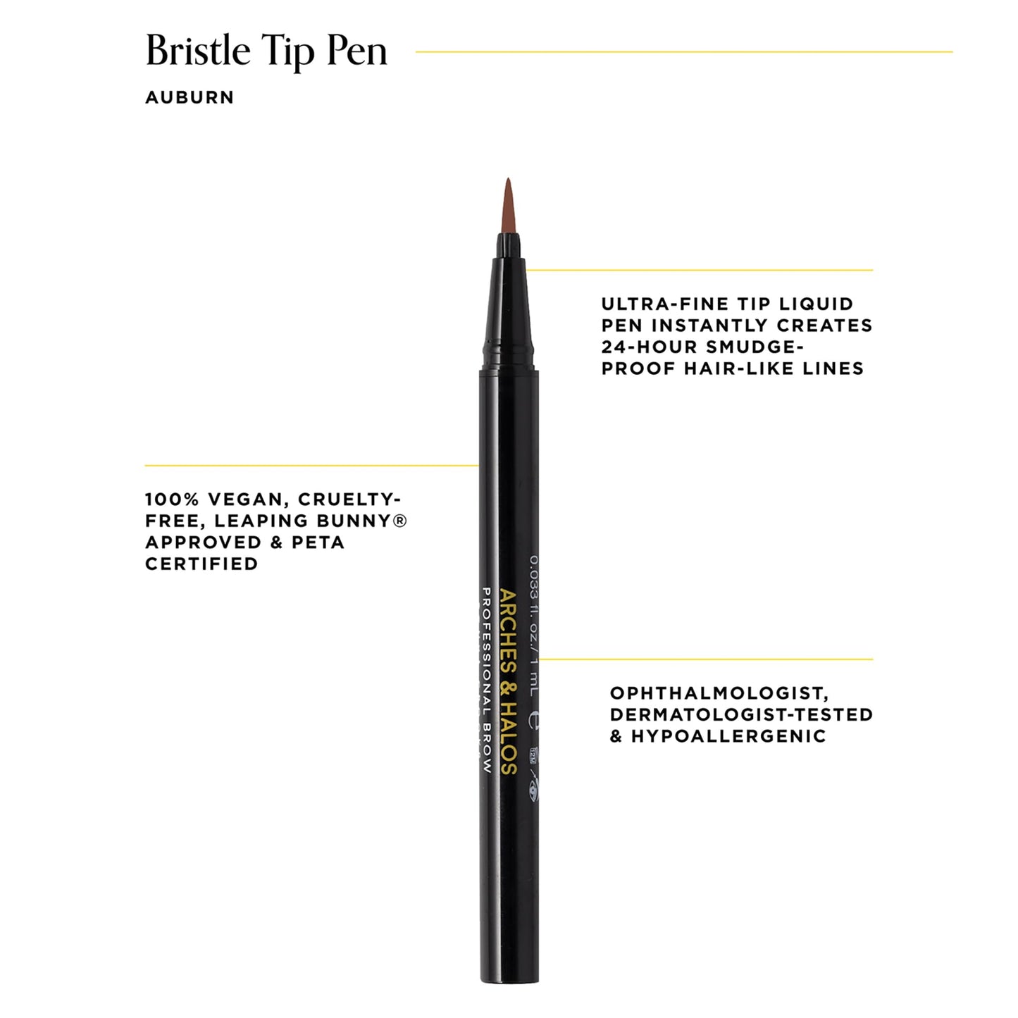 Arches and Halos Fine Bristle Tip Pen - Eyebrow Pencils for Women - Vegan Brow Pencil - Smudge-Proof, Buildable Formula - Auburn - 0.02 oz Beauty & Personal Care Arches & Halos