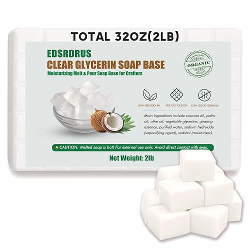 EDSRDRUS 2LB Unscented Glycerin Soap Base DIY Handmade Soap Moisturizing Melt and Pour Soap Base for Crafting, Vegetable Glycerin & Coconut Oil, Easy Beauty & Personal Care EDSRDRUS