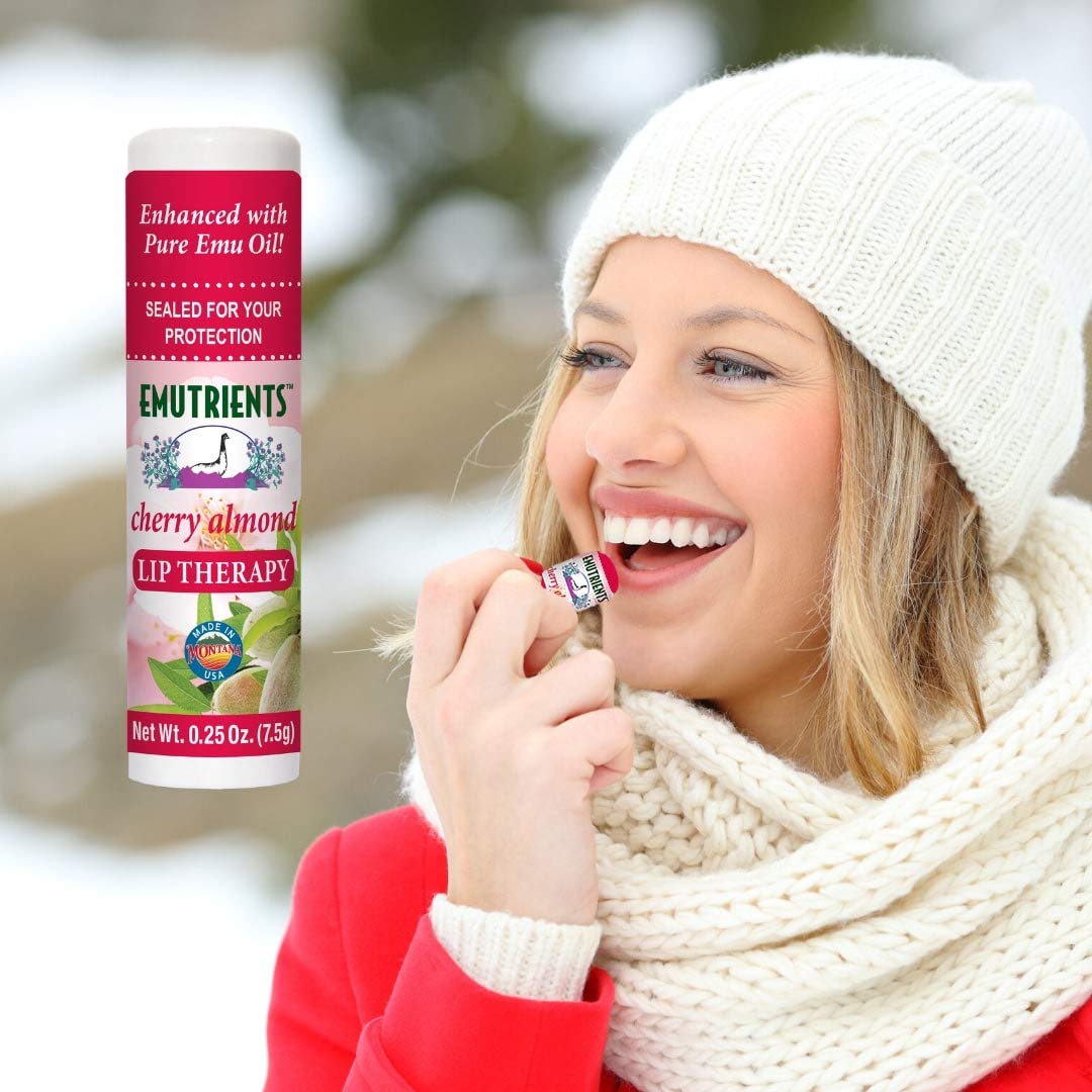 Montana Emu Ranch - Lip Therapy Lip Balm - 0.25 Ounce - Cherry Almond Flavor - 3 Pack - Made with Pure Emu Oil Beauty and Personal Care Montana Emu Ranch