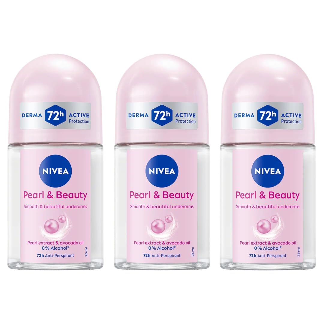 NIVEA Pearl & Beauty Roll On Deodorant 25ml - Long Lasting 72 Hour Odor & Sweat Protection with Pearl Extracts - Alcohol Free Formula for Soft Fresh Beauty and Personal Care NIVEA