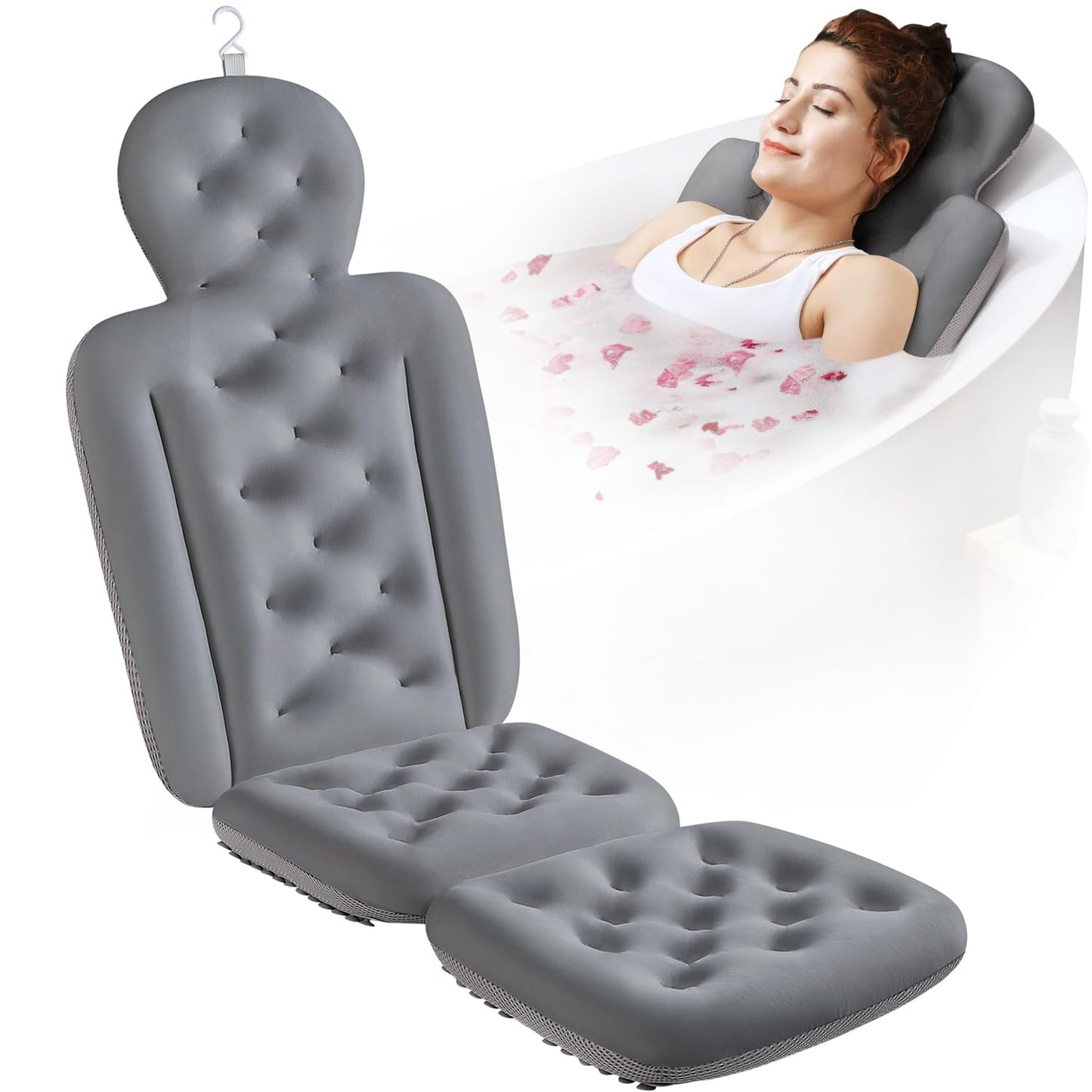 Full Body Bath Pillow for Bathtub, Thick Bathtub Cushion, Luxury Tub Pillow for Bath for Headrest Neck and Back Support Gray 51" x 16" Beauty and Personal Care VOXOR