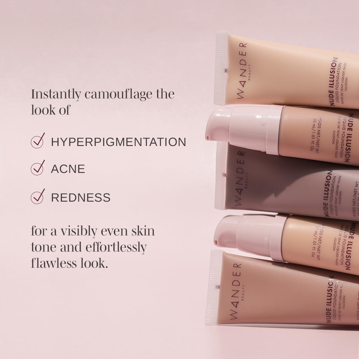 Wander Beauty Nude Illusion Liquid Foundation - Rich - Medium to Full Coverage Foundation with Niacinamide & Lotus Extract - Natural Skin Finish Beauty & Personal Care Wander Beauty