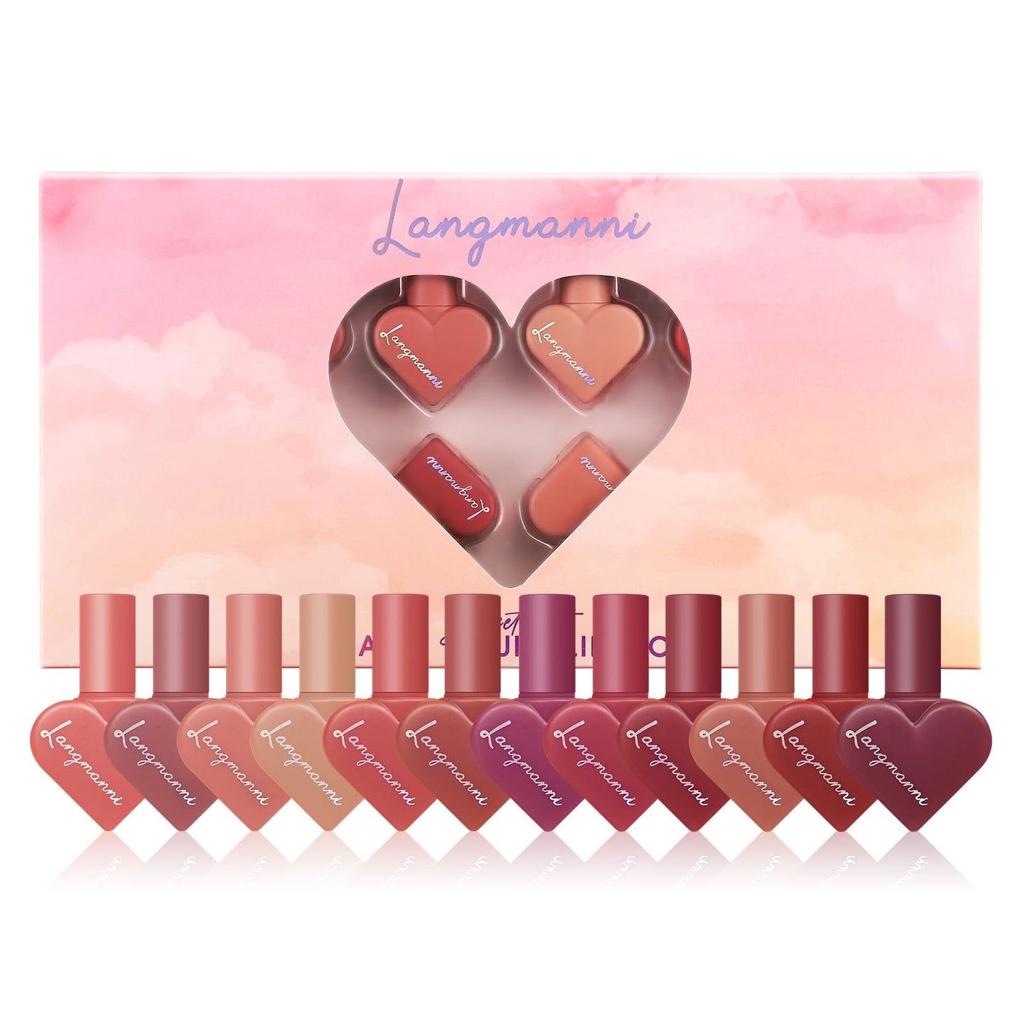 12 Colors Sweet Heart Velvet Matte Liquid Waterproof Long-Lasting Lipstick Set Beauty & Personal Care LANGMANNI