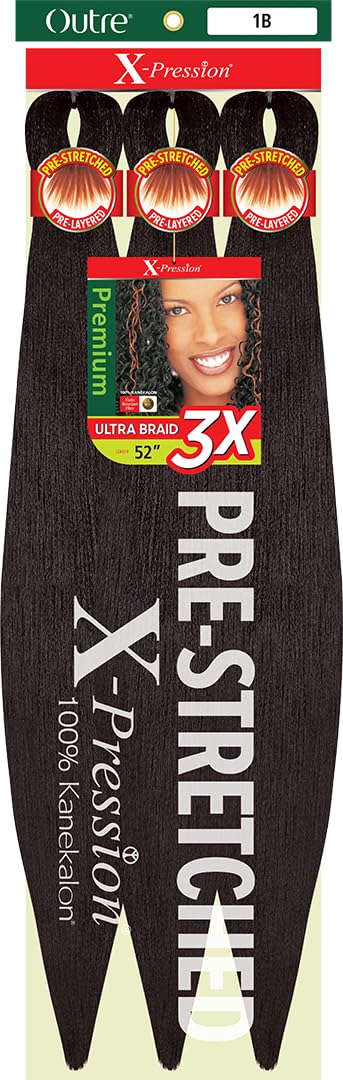 Outre X-Pression Braid - Pre Stretched Braid 52" 3X (2 Pack, OFF BLACK 1B)