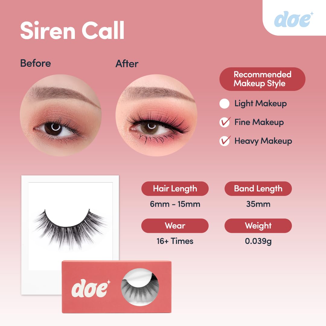 Siren Call (formally UWU) - Reusable 15 Wears, Fluffy Looking Vegan False Lashes, Handmade from Korean Silk. Lightweight Cruelty Free Eyelash Beauty & Personal Care Doe Lashes