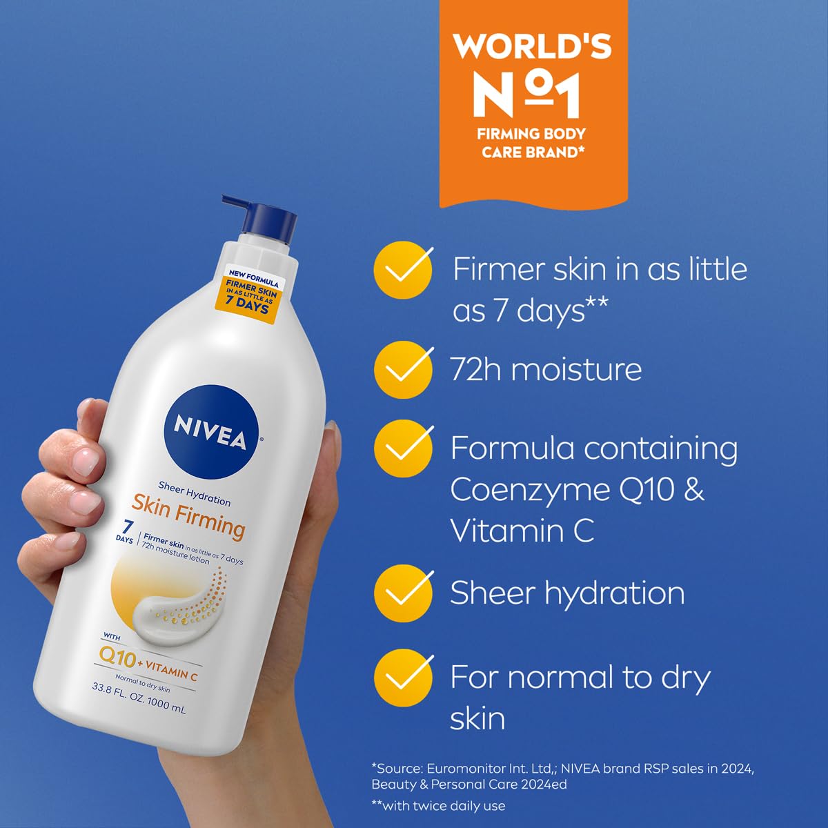 NIVEA Sheer Hydration Skin Firming Body Lotion with Q10 and Vitamin C, 72-Hour Body Moisturizer for Normal to Dry Skin, 33.8 Fl Oz Value Size Pump Beauty & Personal Care NIVEA