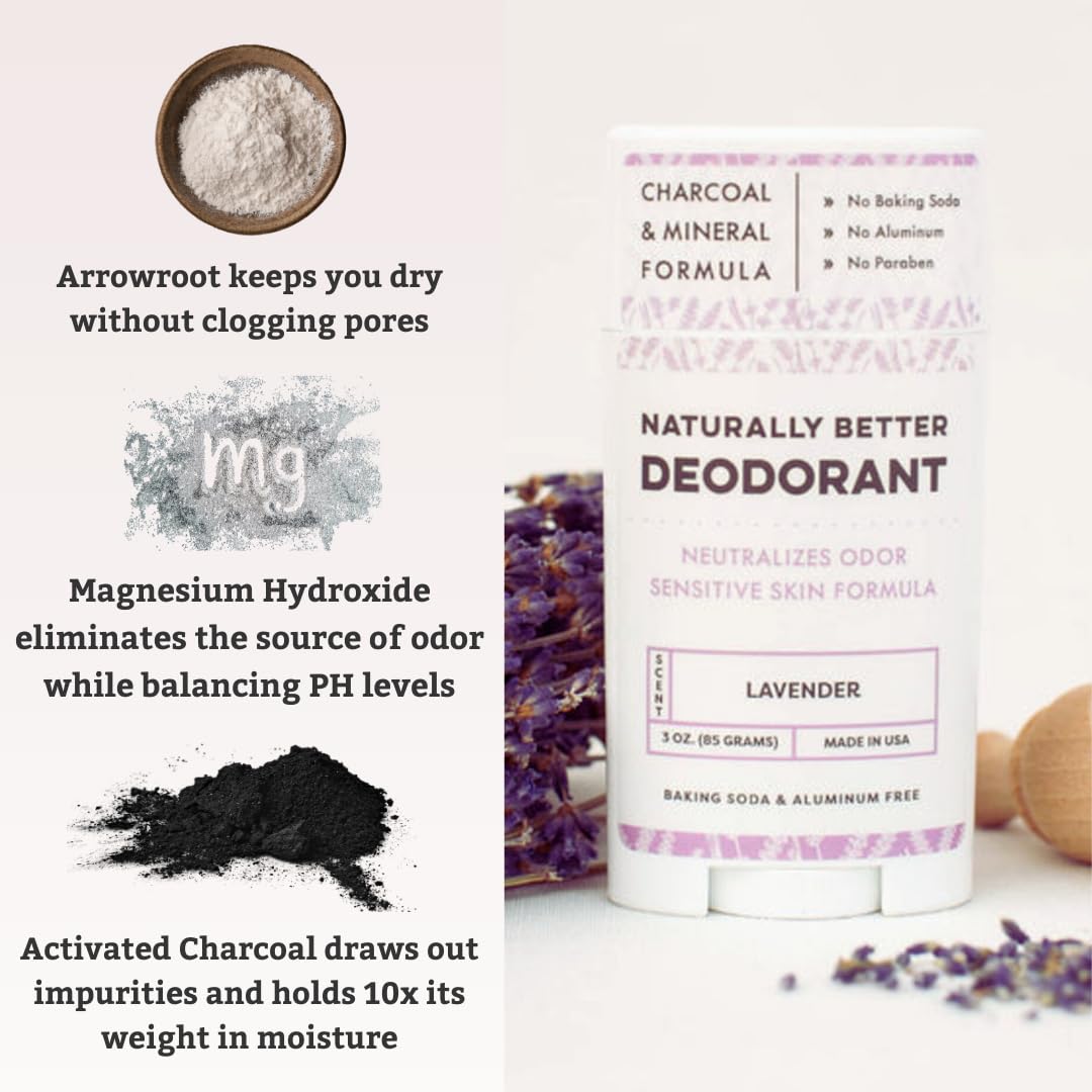 Lavender Naturally Better Deodorant - Sensitive Skin Formula, Aluminum-Free, Baking Soda-Free, All-Natural, Magnesium & Activated Charcoal Beauty and Personal Care NATURE'S APOTHECARY