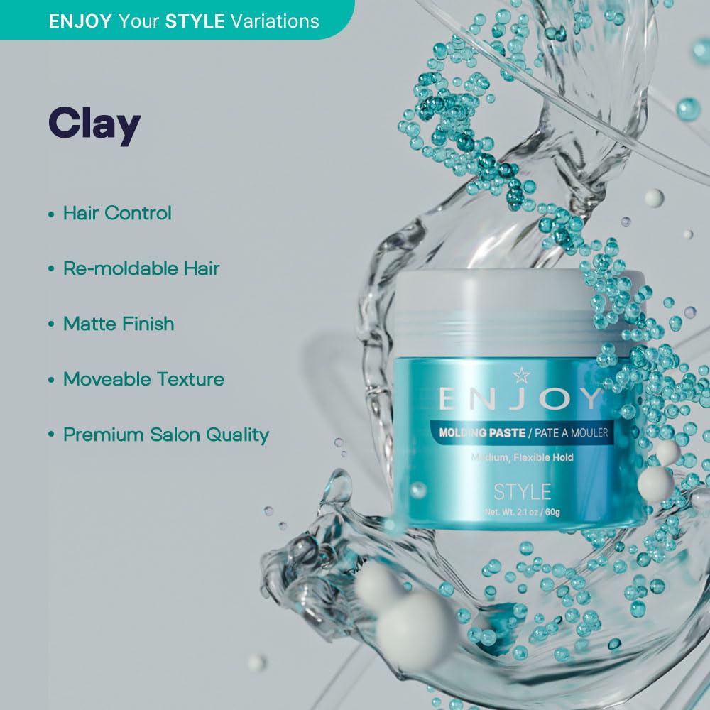 ENJOY Clay, Non-Greasy Paste, Flexible Texture and Hold, Color Safe, Anti Frizz Hair Products, Hair Styling Cream, Hair Styling Products - 2.1 Oz Beauty & Personal Care Enjoy