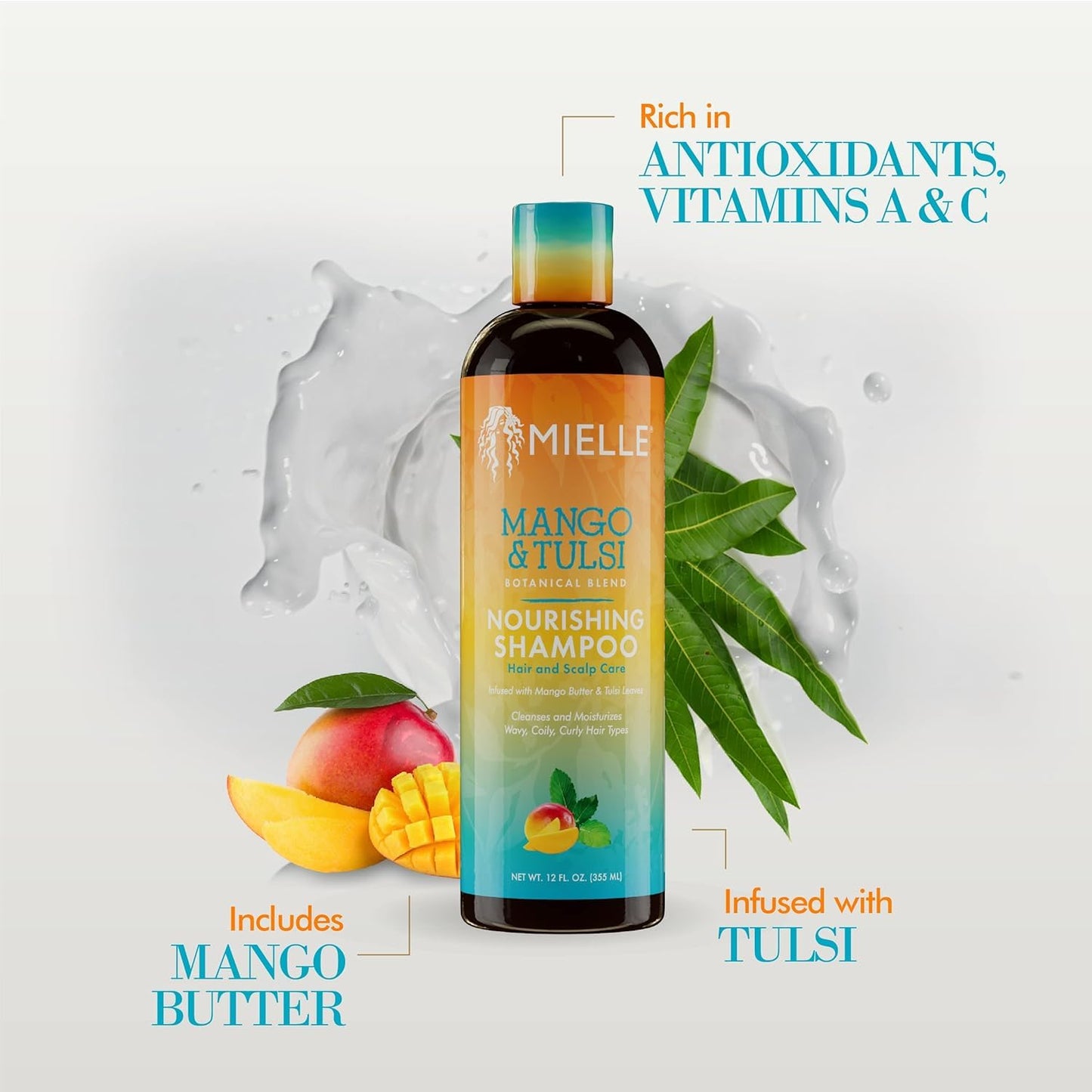 Mielle Organics Mango & Tulsi Nourishing Hair Shampoo - Moisturizing Shampoo for Curly Hair - Gently Cleanses & Remove Scalp Impurities - Nourishes Beauty & Personal Care Mielle Organics