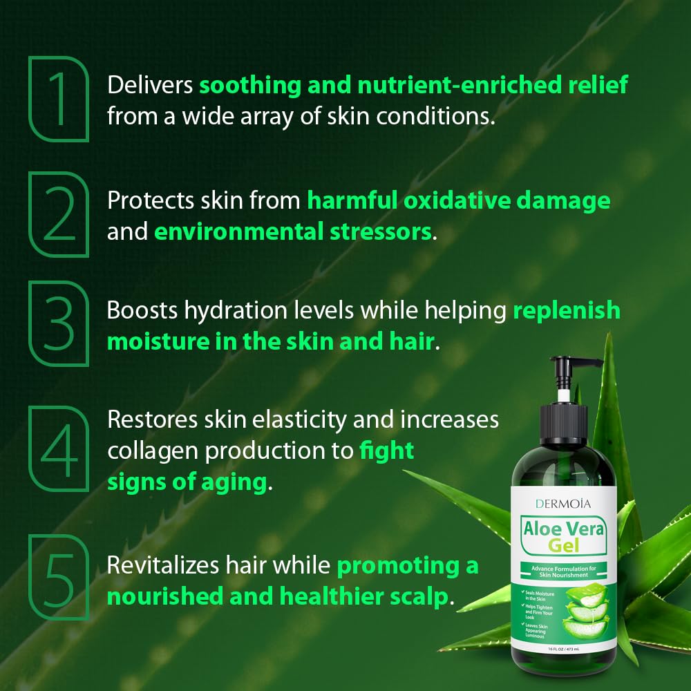 DERMOIA Aloe Vera Gel Body Moisturizer - Sunburn Relief Aloe Vera Gel for Skin with Apple Stem Cell, Cucumber & Violet Hydrosol - Hydrating Facial Beauty & Personal Care DERMOIA
