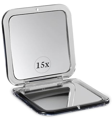 MIRRORVANA Small Compact 15X Magnifying Mirror for Travel - Handheld, Foldable & Lightweight - Mini Pocket-Sized Magnified Mirror for Purse - Square Beauty & Personal Care MIRRORVANA
