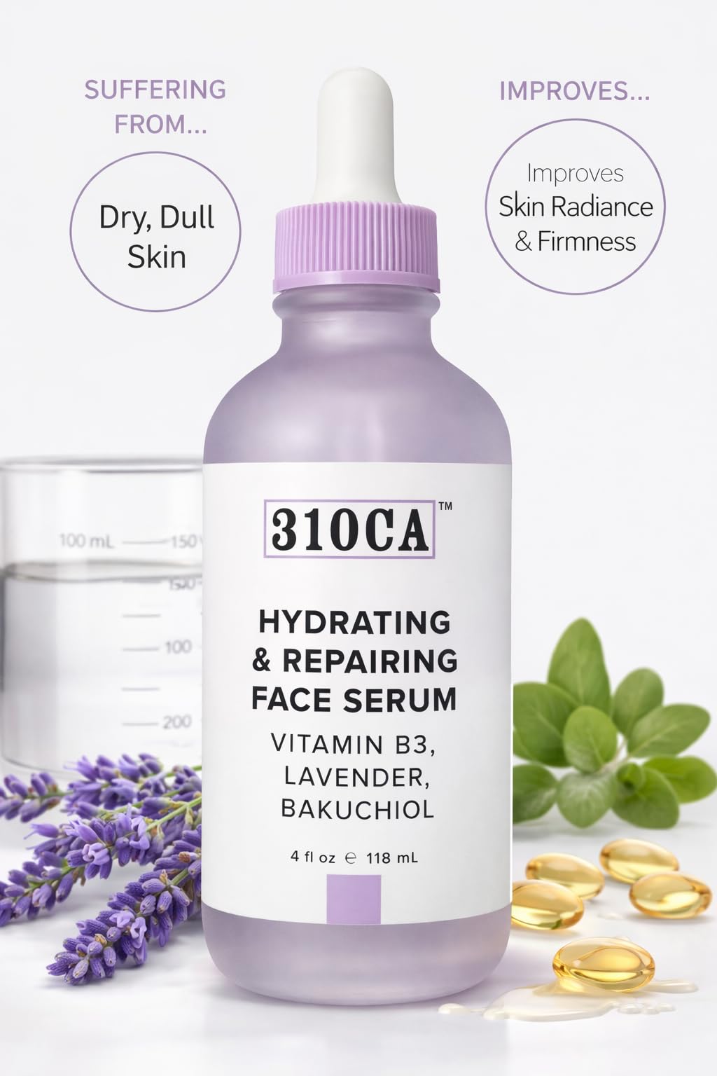 310CA™ Hydrating & Repairing Face Serum with Vitamin B3, Lavender & Bakuchiol, Improves Skin Radiance, 4 fl oz Beauty & Personal Care 310CA