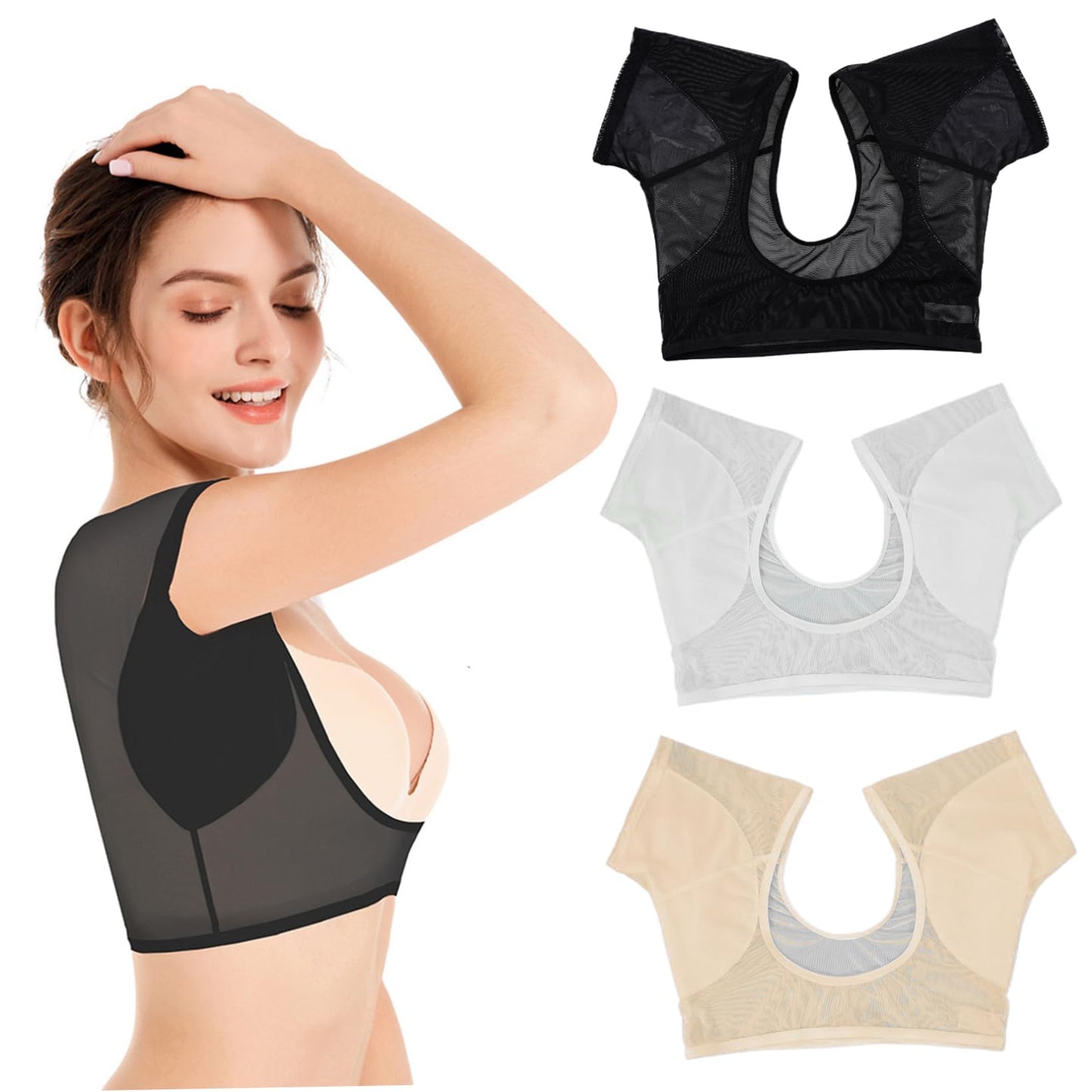 3Pcs Armpit Sweat Pads, Washable Vest Underarm Sweat Pads Breathable Sweatproof with 3 Colors White, Skin Color and Black for Under Armpits for Women Beauty and Personal Care Sgqtqybk