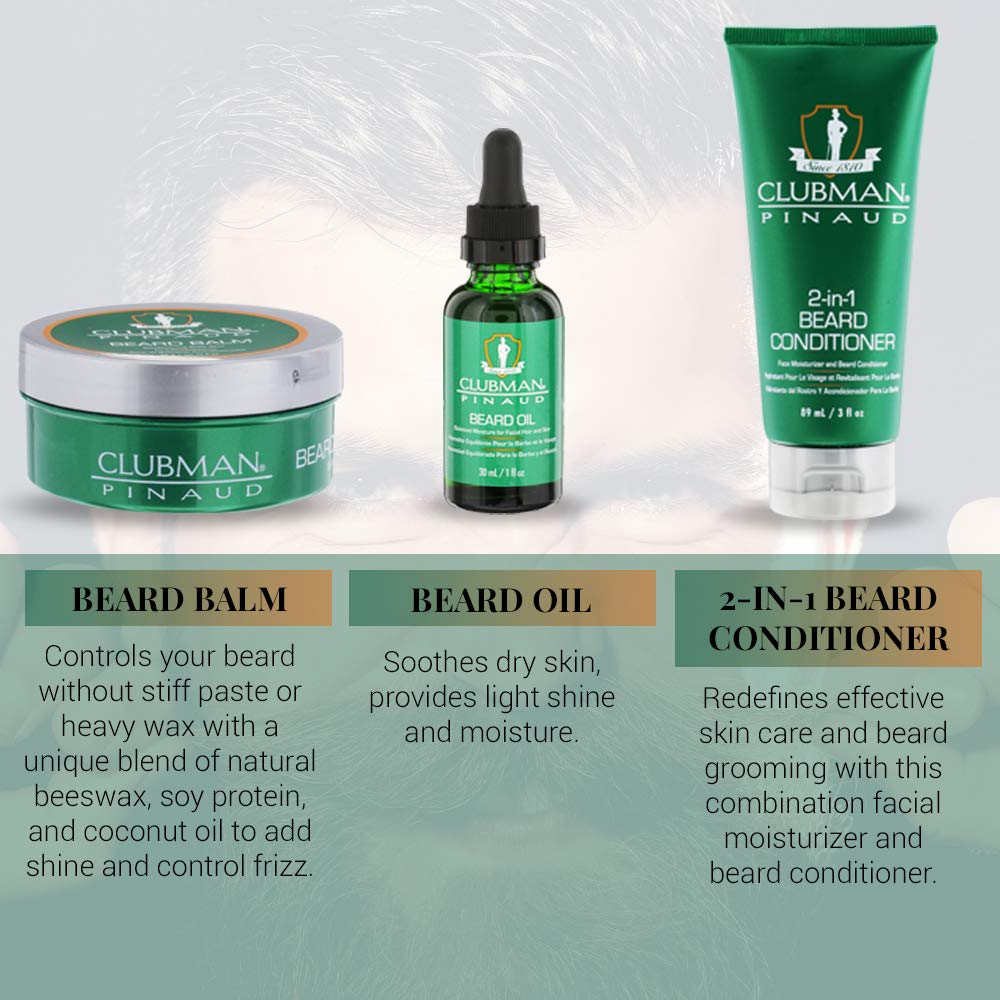 Clubman Pinaud 3-in-1 Beard Kit - Includes Conditioner, Beard Oil and Balm, Starter Kit for Men Beauty & Personal Care Clubman