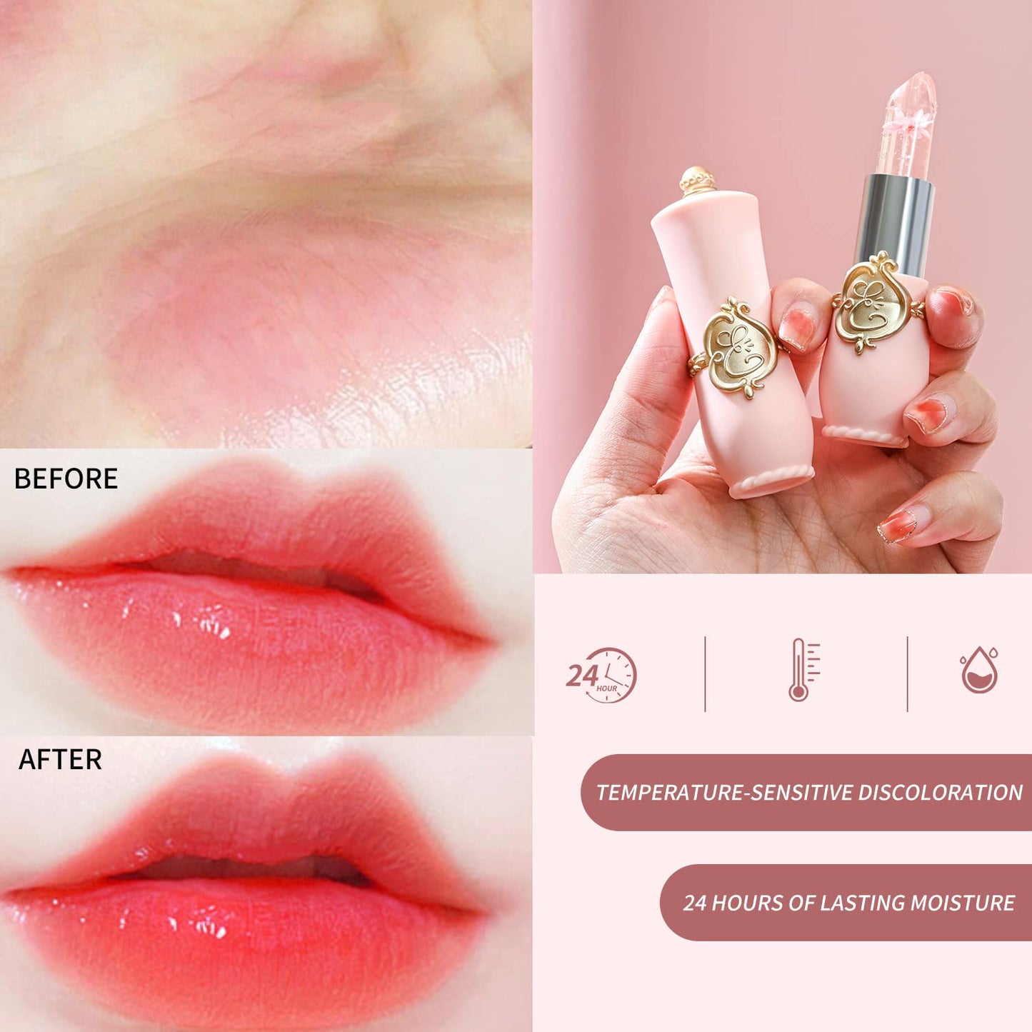 BestLand 6 Pcs/Set Flower Jelly Lipstick Set Temperature Change Moisturizer Long Lasting Nutritious Balm Magic Color Change Lip Gloss Beauty & Personal Care BestLand