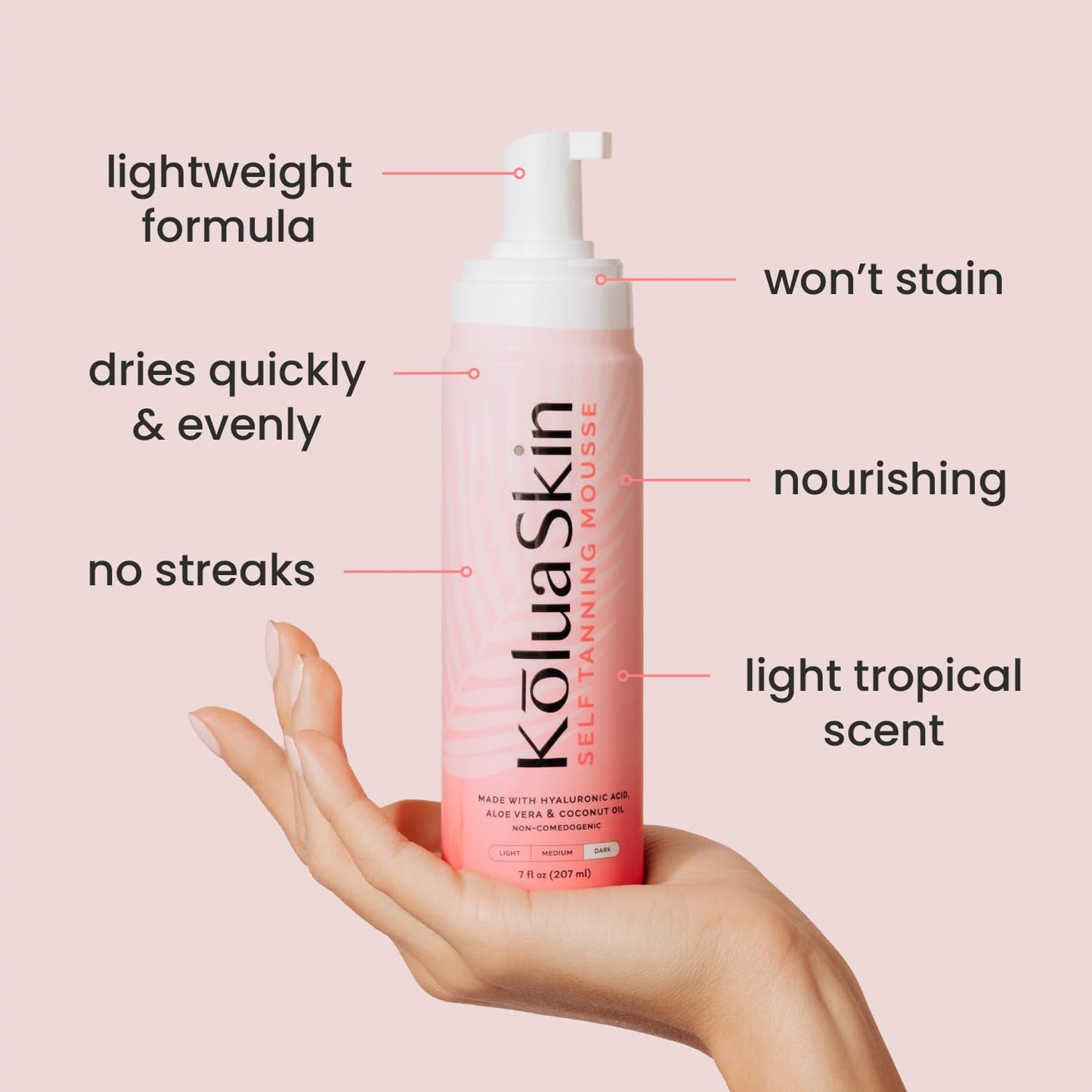 KoluaSkin by KoluaWax Self Tanner Mousse, Dark - Natural-Looking Sunless Body Fake Tan - Dries Quick w/No Streaks, Hydrates Skin - Light Tropical Beauty & Personal Care KoluaWax