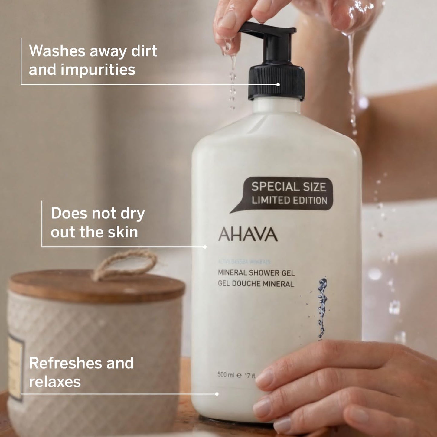 AHAVA Dead Sea Mineral Shower Gel 17 fl oz - Luxury Hydrating Body Wash with Aloe Vera & Osmoter Minerals, Gentle Cleanser for Dry & Sensitive Skin Beauty & Personal Care AHAVA