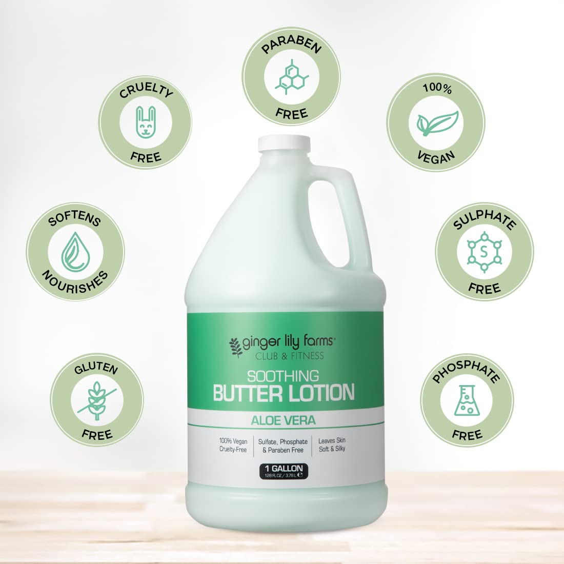 Ginger Lily Farms Club & Fitness Soothing Butter Lotion for Dry Skin, 100% Vegan & Cruelty-Free, Aloe Vera Scent, 1 Gallon (128 fl oz) Refill Beauty & Personal Care Ginger Lily Farms