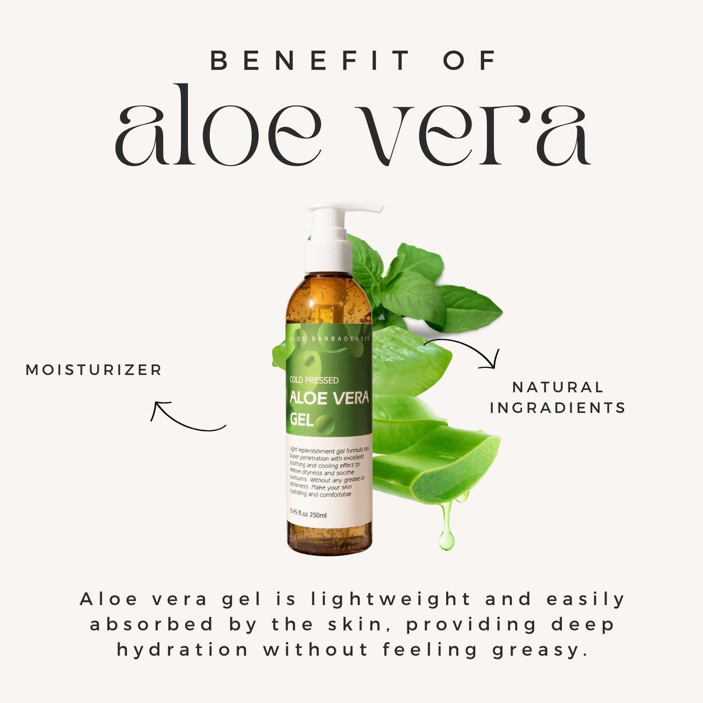 benatu Aloe Vera Gel for Face and Hair, 100% Pure Cold Pressed, Natural Facial Moisturizer for Sunburn Relief, Ance, Skin Care (8.45 fl oz) Beauty & Personal Care benatu