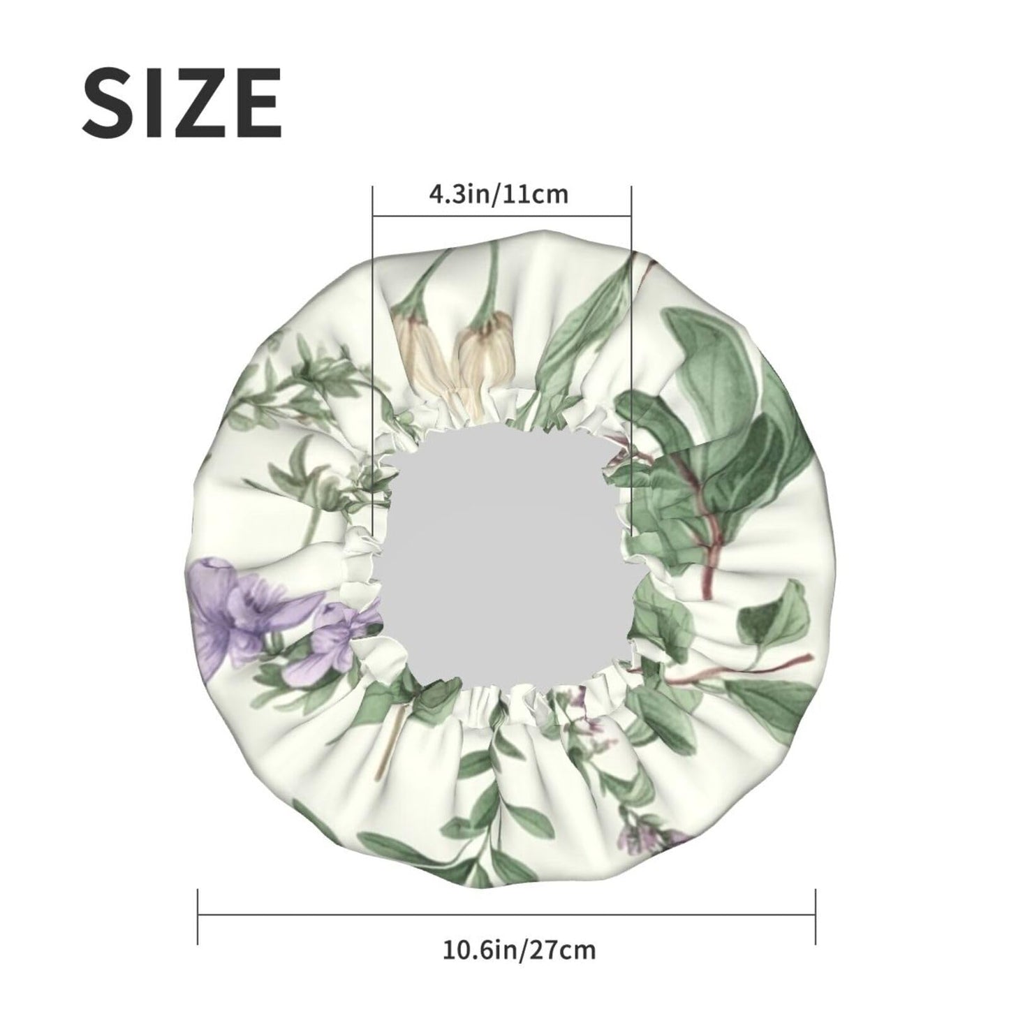 Reusable Shower Cap for Women Men Large Waterproof Shower Bonnet Washable Bath Cap Green Flower Herb Sage Leaves and Branches Hair Hat Elastic Band Beauty and Personal Care FJWSLCH