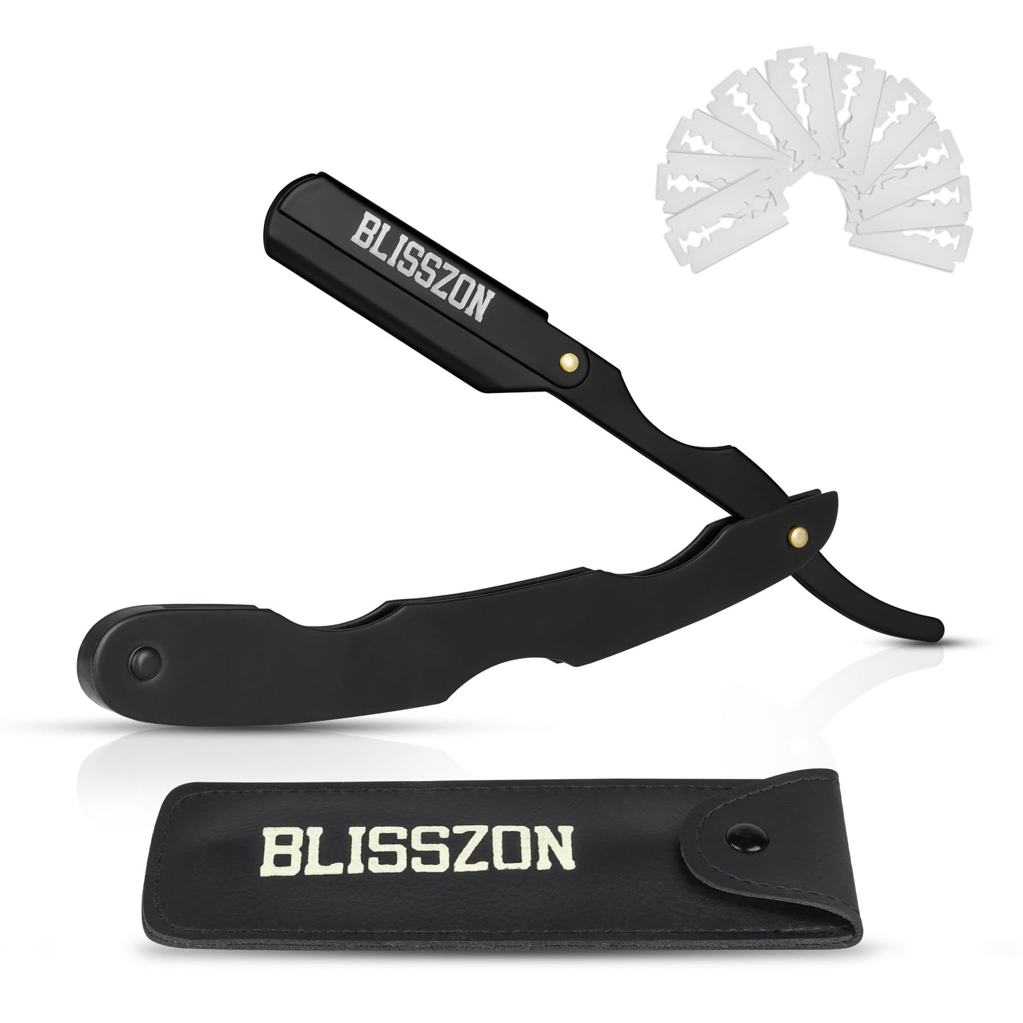 BLISSZON Barber Straight Razor-Premium Quality Satinless Steel Barber Shaving Razors for Men with Leather Pouch &10 Single Edge Blades Beauty and Personal Care BLISSZON