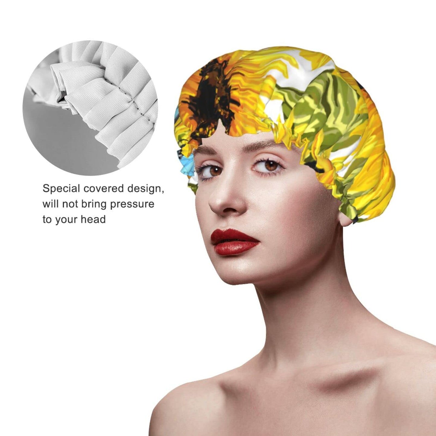 Sunflowers Blue Butterflies Shower Cap for Women,Double Waterproof Layers Bathing Shower Hat Large Designed for all Hair Beauty and Personal Care JIAOGSNC