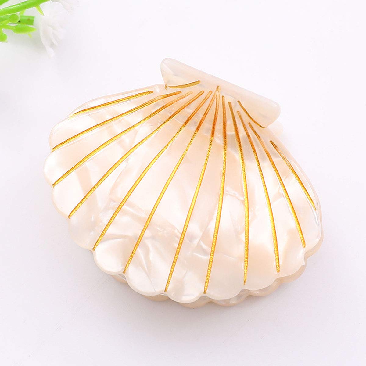 Women Fashion Shell Shape Claw Clips Acrylic Resin Jaw Clip Hair Clamps Marble Pattern Hairpins Hair Accessories (White) Beauty & Personal Care Teppylony
