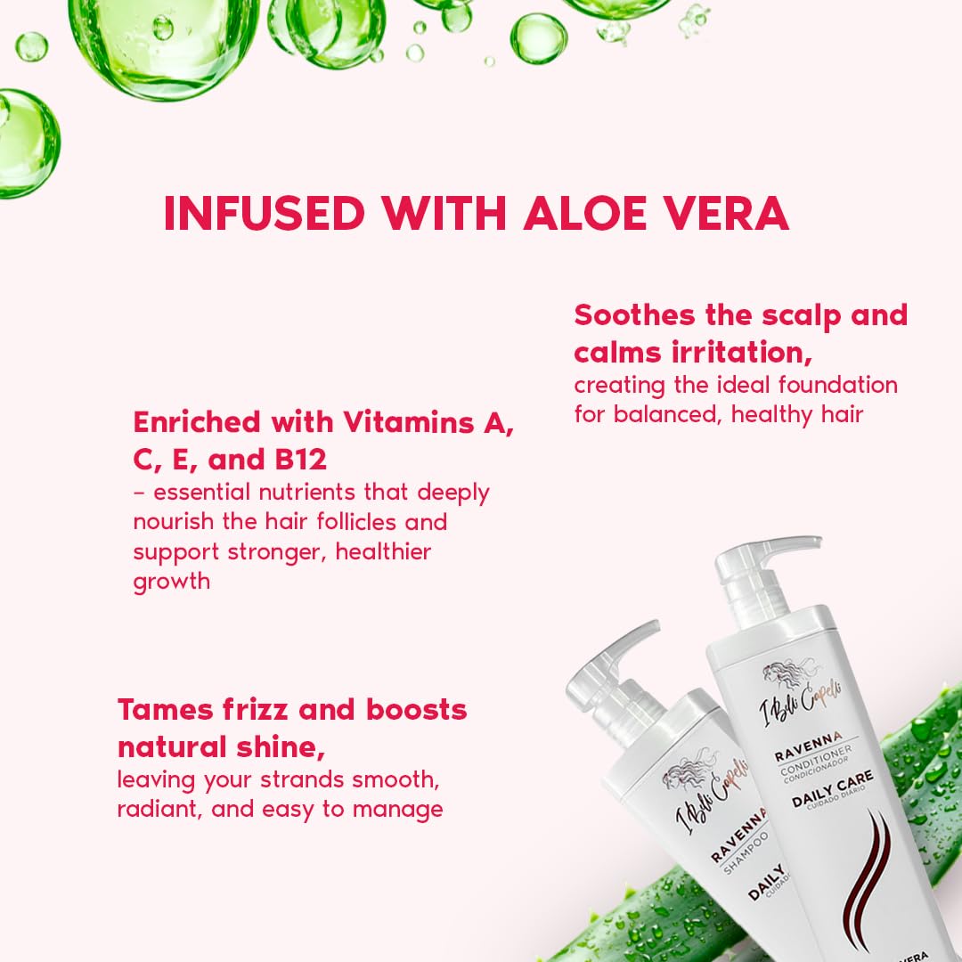 I Belli Capelli Ravenna Aloe Vera Shampoo & Conditioner Set - Paraben-Free, Deep Moisture, Breakage Reduction for Dry, Damaged & All Hair Types, 2×1L Beauty & Personal Care I Belli Capelli