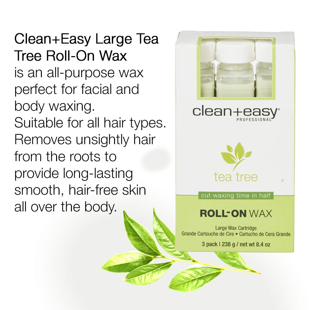 Clean + Easy Tea Tree Roll On Wax - Large, Soft Wax Refill Cartridge for Hair Removal on Sensitive Skin, Legs & Body, 3 Pack Beauty and Personal Care Clean + Easy