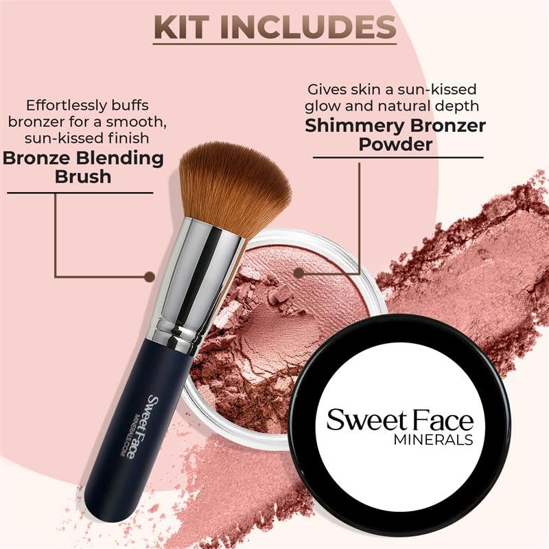BRONZER with BRONZING BRUSH Mineral Makeup Bronzing Warmth Tanning Powder Bare Face Sun Glow Foundation Beauty & Personal Care Sweet Face Minerals