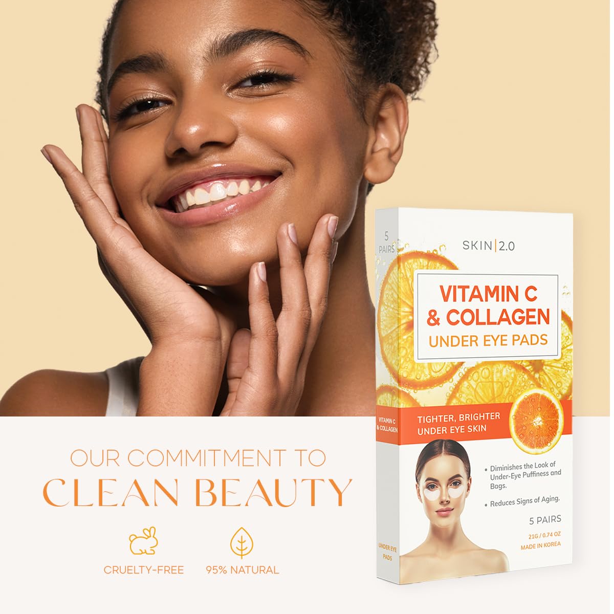 Skin 2.0 Vitamin C & Collagen Under Eye Patches - Dermatologist Tested - Brightens Dark Circles, Tightens Under Eye Area, Anti-Aging - Natural Beauty & Personal Care Skin 2.0