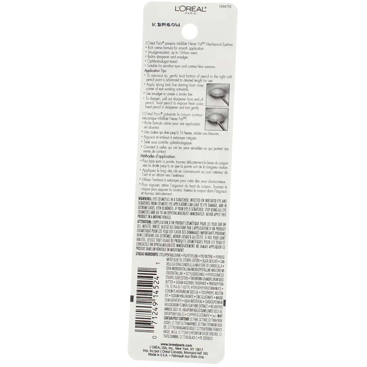 L'Oréal Paris Infallible Never Fail Eyeliner, 581 Black Brown (Pack of 2)