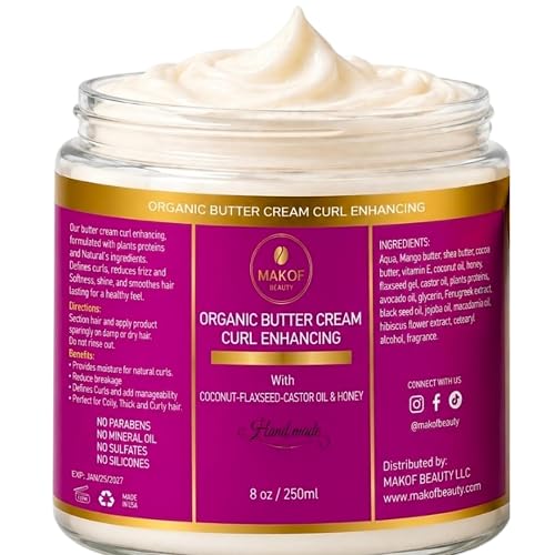 Organic Coconut Curl Enhancing Cream with Flaxseed, Black Castor Oil. Curls Detangler, Moisture-rich, Curl Revival Cream. Anti-Frizz, Defines All Curl Beauty & Personal Care MAKOF BEAUTY