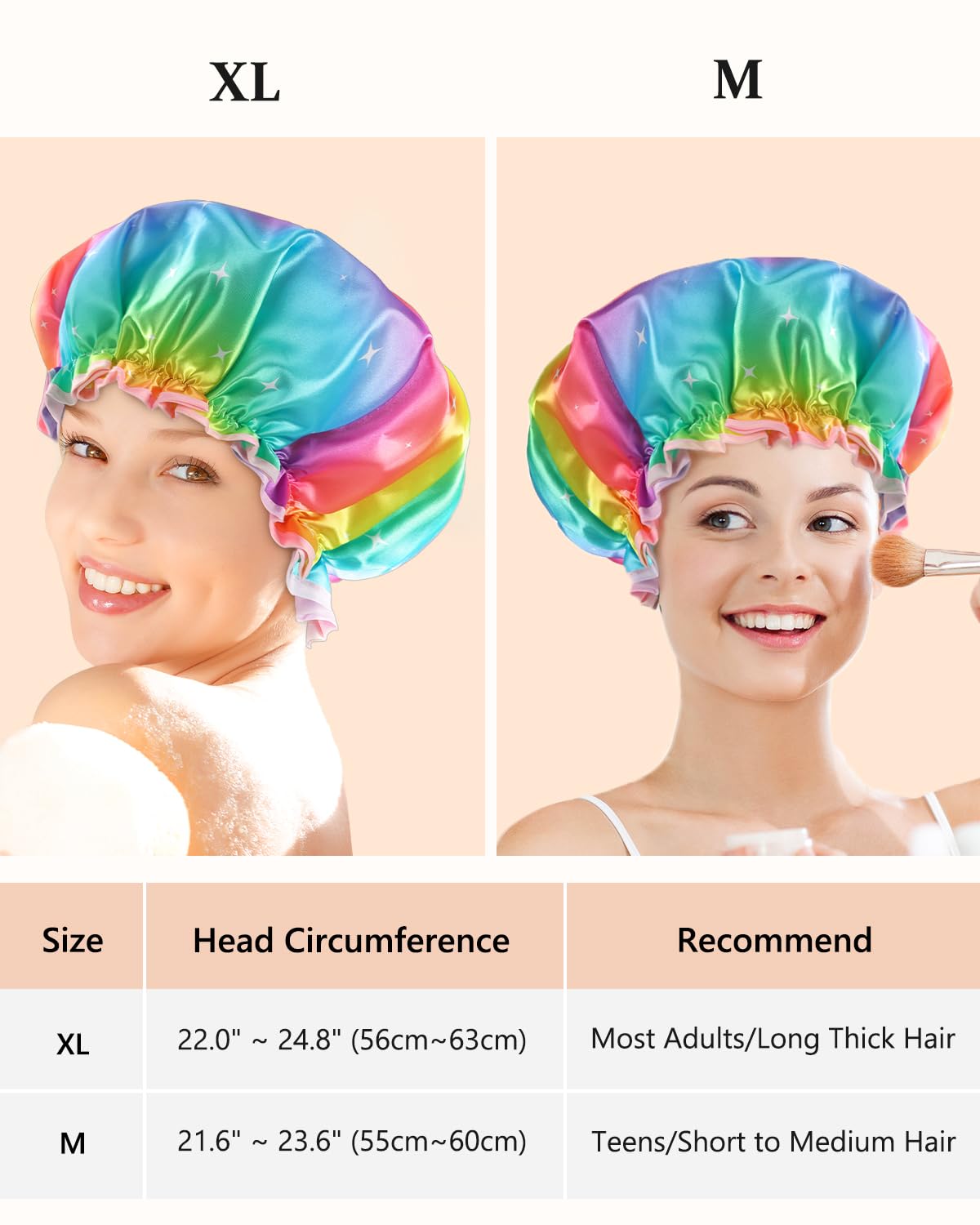 Shower Cap for Women, Reusable Shower Cap Double Waterproof Hair Cap for Shower, Soft PVC Lining Bath Cap for Girls X-Large Pack of 1 By mikimini Beauty & Personal Care mikimini