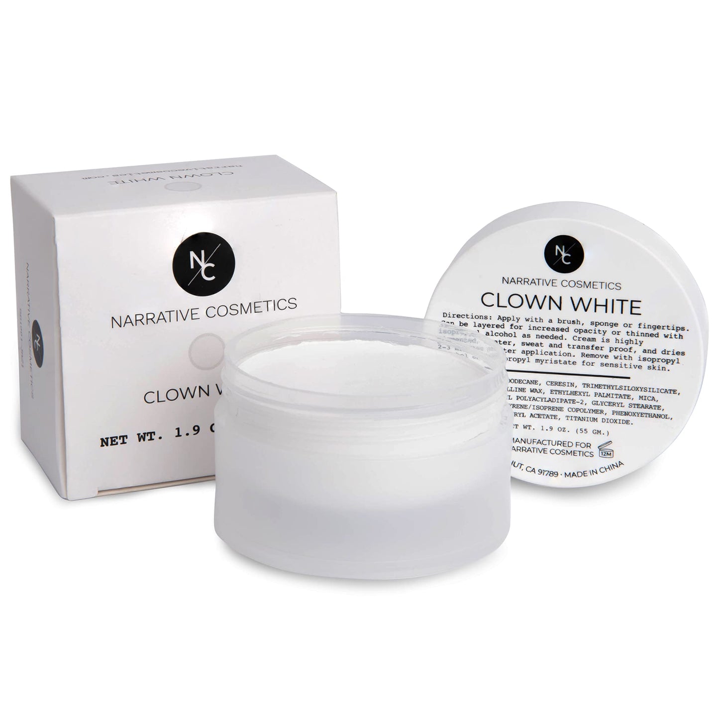 Narrative Cosmetics Clown White Cream Makeup, Quick Drying Professional Face Paint for the Stage, Film, Halloween, and Cosplay, 1.9 Oz. Beauty & Personal Care Narrative Cosmetics