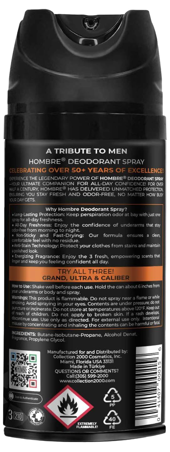 HOMBRE Grand Spray Deodorant for Men - Citrus Marine Mineral Freshness - Long-Lasting Aluminum-Free Body Spray 150 ml (Pack of 3) Beauty and Personal Care HOMBRE