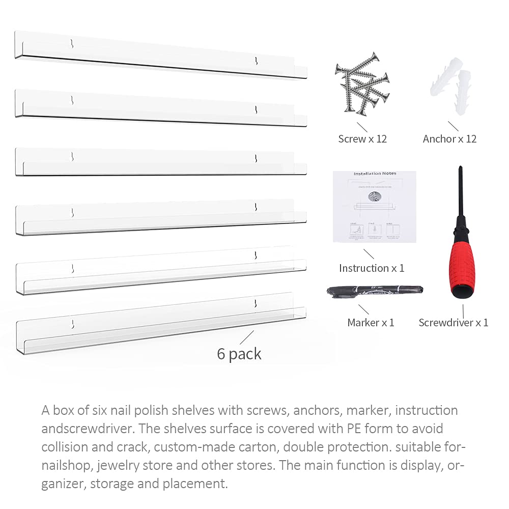 Sezanrpt 24 Inches Acrylic Nail Polish Rack for Wall, Clear Nail Polish Organizer Wall Mounted for 150 Bottles, 6 Pack Beauty & Personal Care Sezanrpt