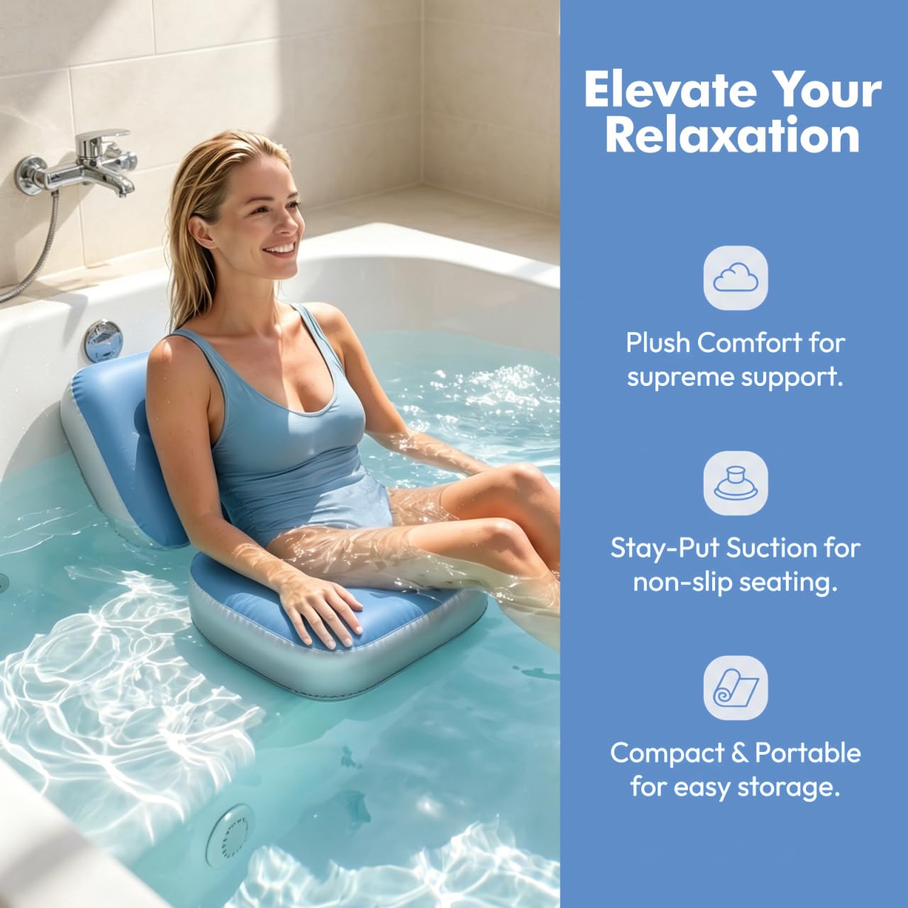 Homsfou Inflatable Bathtub Cushion with Suction Cups Portable Bath Seat Cushion for Spa and Hot Tub Adjustable Comfort Inflatable Shower Bench Seat 2 Beauty and Personal Care HOMSFOU
