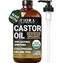 Organic Castor Oil in Glass Bottle - 16 Oz Cold Pressed & Hexane-Free - USDA Certified - Hair Growth Oil For Lashes, Brows, Skin & Scalp - with Pump Beauty & Personal Care Fiora Naturals
