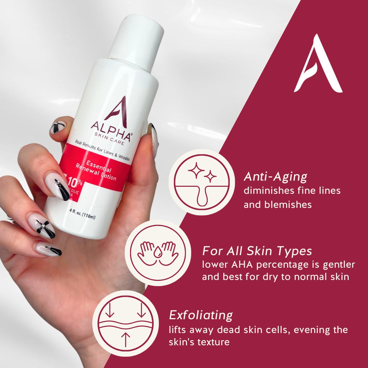 Alpha Skin Care Essential Renewal Lotion, 10% Glycolic AHA, Anti-Aging Formula, Reduces Lines & Wrinkles, Alpha Hydroxy Acid Exfoliates for Smoother Beauty & Personal Care Alpha